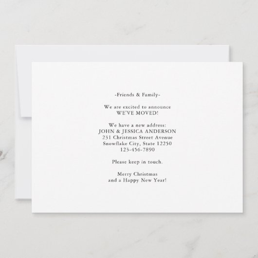 シックな新しいホームフォーザホリデーズリースフォトムービング 案内状 (裏面)