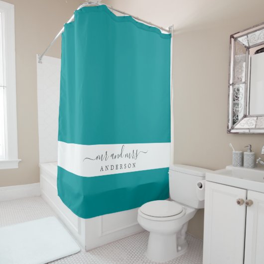 シックな新婚ミセス・トロピカルグリーンモノグラム シャワーカーテン (インサイチュ)