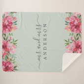 シックな新婚ミセス・ピンク・フローラ・モノグラム シェルパブランケット (正面(横))