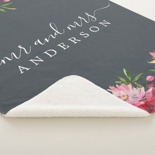 シックな新婚ミセス・ピンク・フローラ・モノグラム シェルパブランケット (3/4)