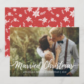 シックな新婚結婚したクリスマスタイポグラフィ写真 招待状 (正面/裏面)