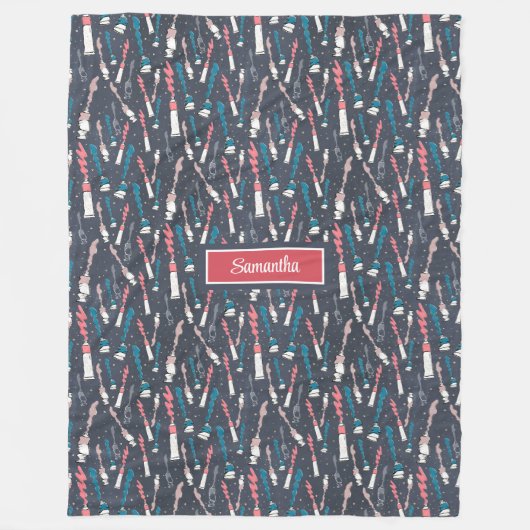 シックな新学期毛布と名前をカスタムする フリースブランケット (正面)