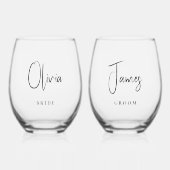 シックな新郎新婦結婚ズ ステムなしワイングラス (正面)