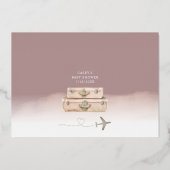 シックな旅行バラ金ゴールドがベビーシャワーに行く 箔招待状 (裏面)