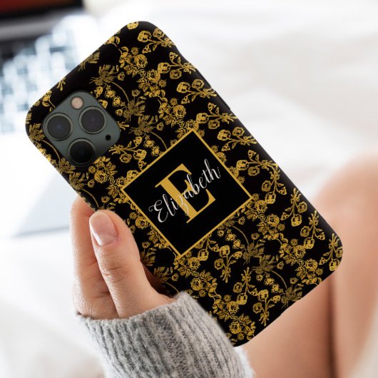 シックな旋回金ゴールドフローラヴィンテージモノグラムイニシャル Case-Mate iPhoneケース