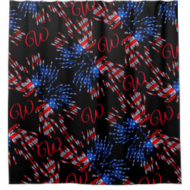 シックな旗花火赤モノグラムシャワーカーテン シャワーカーテン