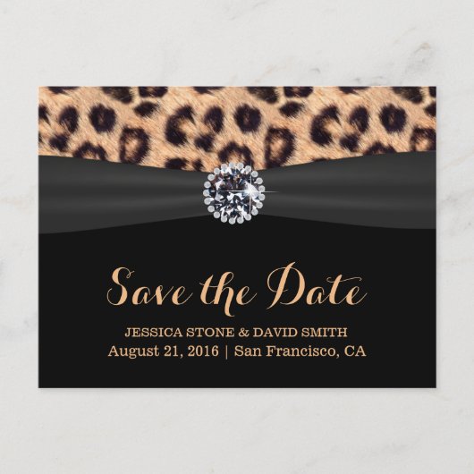 シックな明るいダイヤモンドヒョウの結婚式の日付を保存 案内ポストカード (正面)