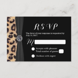 シックな明るいダイヤモンド&レオパード印刷ウェディングRSVP 出欠カード