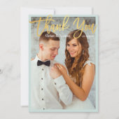 シックな明るいミントフェイク金ゴールドスクリプト写真ありがとう サンキューカード (正面)