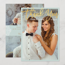 シックな明るいミントフェイク金ゴールドスクリプト写真ありがとう サンキューカード