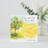 シックな明るい黄色の農地の風景結婚の数 案内状 (スタンド正面)