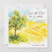 シックな明るい黄色の農地の風景結婚の数 案内状 (正面)