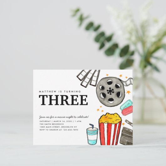 シックな映画ナイトシネマウォッチパーティー子供の誕生日 ポストカード (スタンド正面)