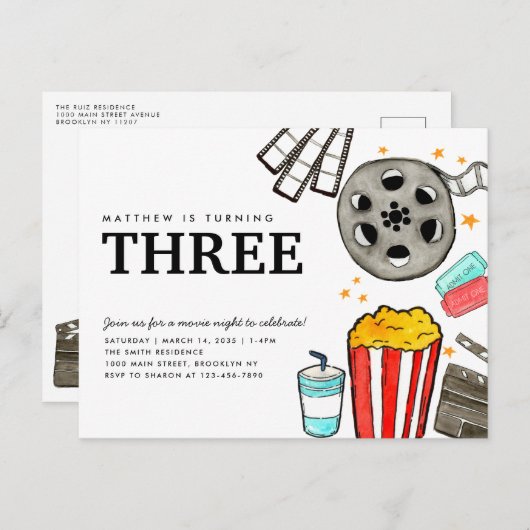 シックな映画ナイトシネマウォッチパーティー子供の誕生日 ポストカード (正面/裏面)