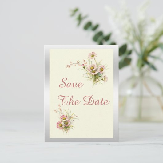 シックな春の花21st誕生日の日付を保存 案内ポストカード (スタンド正面)