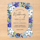 シックな春ほこりっぽいブルーパープル結婚フローラ アクリル招待状 (正面)