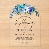 シックな春ダスティブルーパープル結婚フローラのアーチ アクリル招待状 (正面)