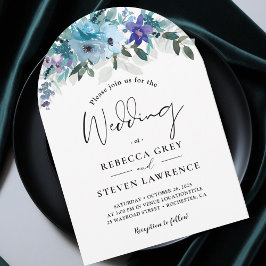 シックな春ダスティブルーパープル結婚フローラのアーチ 招待状