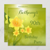 シックな春ダッフォジルス《写真》ぼけ味90th誕生日パーティー 招待状 (正面/裏面)
