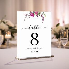 シックな春ピンクパープルウォーターフローラ結婚ズ テーブルナンバー