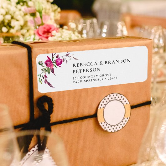 シックな春ピンクパープルウォーターフローラ結婚ズ ラベル