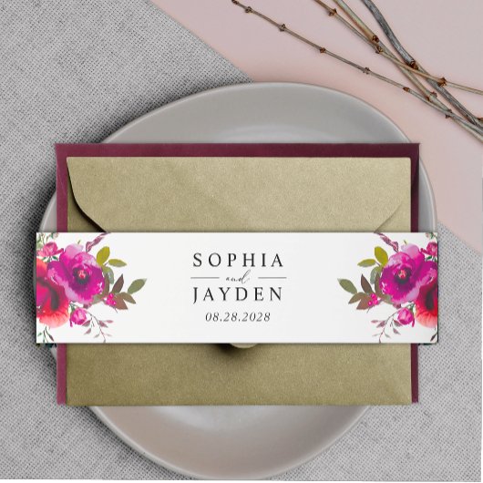 シックな春ピンク紫の結婚水色 招待状ベリーバンド