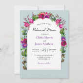 シックな春ピンク紫の花リハーサルディナー 招待状 (正面)