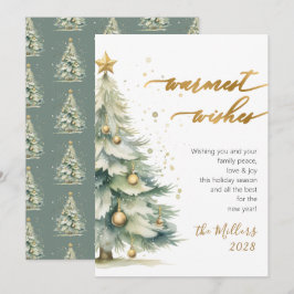 シックな暖かいウィッシュ金ゴールドスクリプトクリスマスツリー シーズンカード
