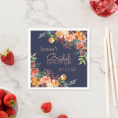 シックな暖かいフローラネイビーパーソナライズされたルナプキン スタンダードカクテルナプキン (インサイチュ)