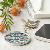 シックな暗いティール(緑がかった色)ブルー赤面ピンク金ゴールド大理石パターン キーホルダー (側面)