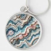 シックな暗いティール(緑がかった色)ブルー赤面ピンク金ゴールド大理石パターン キーホルダー (正面)