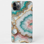 シックな暗いティール（緑がかった色）ブルー赤面ピンク金ゴールド大理石パターン iPhoneケース (裏面)