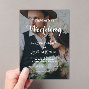 シックな書クラシック跡の写真結婚の アクリル招待状