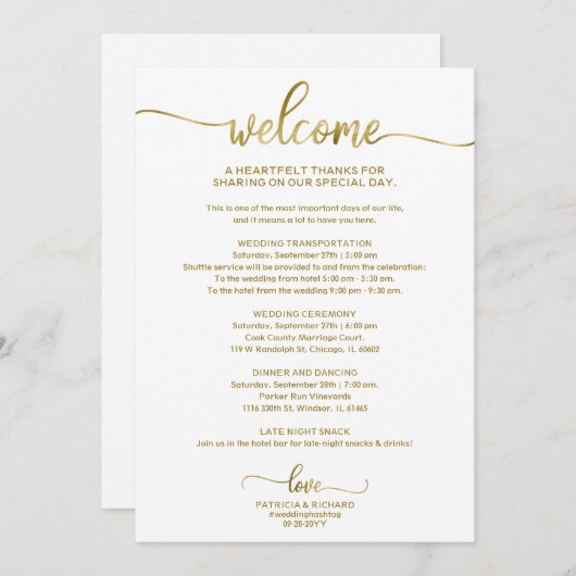 シックな書結婚道の旅程招待状 招待状 (正面/裏面)