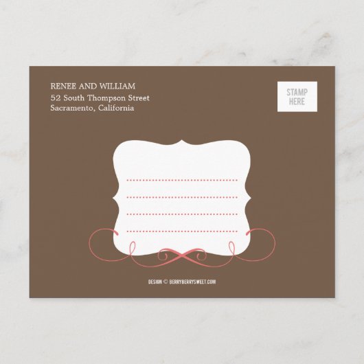 シックな書道の日付はがきを保存する – 茶色 案内ポストカード (裏面)
