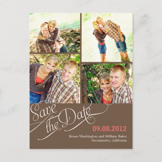 シックな書道の日付はがきを保存する – 茶色 案内ポストカード (正面)