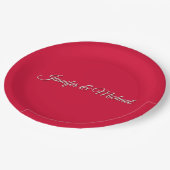 シックな書道エレガントさくらんぼレッドパーソナライズされた ペーパープレート (アングル)