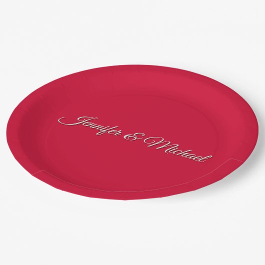 シックな書道エレガントさくらんぼレッドパーソナライズされた ペーパープレート (アングル)