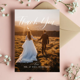 シックな書道エレガントなウェディングフォト サンキューカード