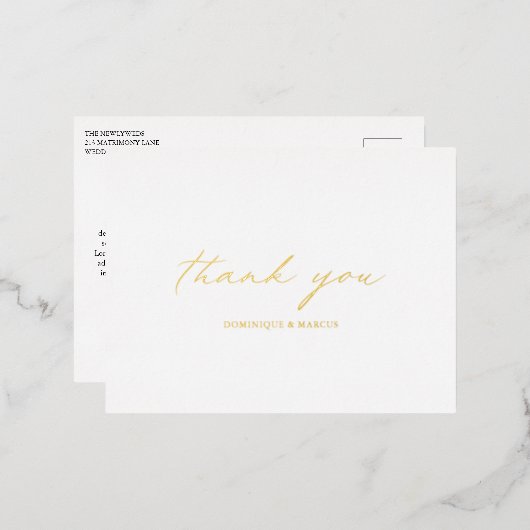 シックな書道エレガントな結婚式ありがとう金ゴールド 箔招待状ポストカード (正面/裏面)