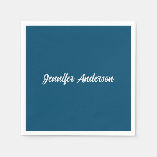 シックな書道エレガント海ブルーパーソナライズされた スタンダードカクテルナプキン (正面)