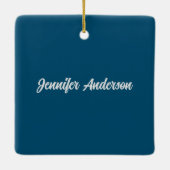 シックな書道エレガント海ブルーパーソナライズされた セラミックオーナメント (裏面)