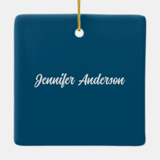 シックな書道エレガント海ブルーパーソナライズされた セラミックオーナメント (裏面)