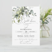 シックな書道グリーンリーユーカリブライダルシャワー 招待状 (スタンド正面)