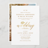 シックな書道ゴールドフォイルエレガントフォト結婚ズ 招待状 (正面/裏面)