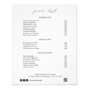 シックな書道シンプルのエレガント料金表 フォトプリント           