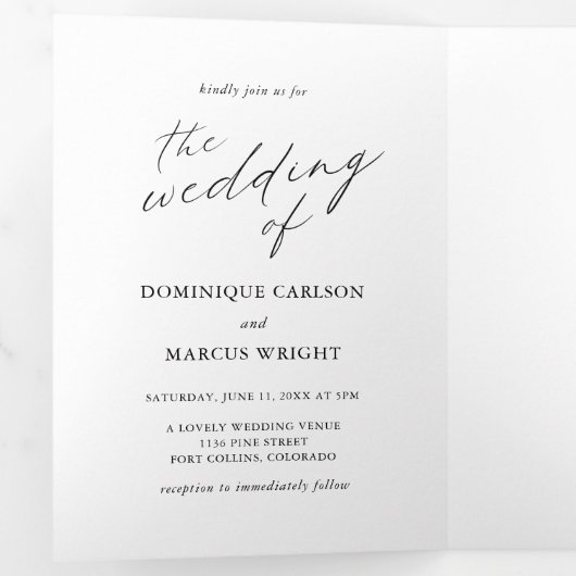 シックな書道シンプル写真エレガントな結婚式 三つ折り招待状 (内部最初)