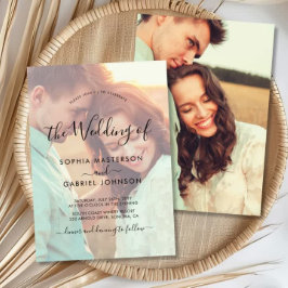 シックな書道スクリプトフォトオーバーレイ結婚ズ 招待状