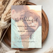 シックな書道スクリプトフォトオーバーレイ結婚ズ 招待状