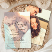 シックな書道スクリプトフォトオーバーレイ結婚ズ 招待状